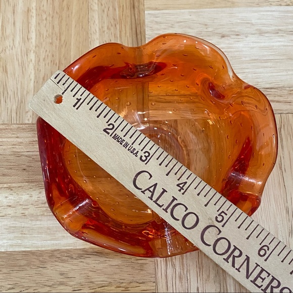 Murano Style Art Glass Controlled Bubble Bullicante Orange Ruffled Candy Dish - Picture 10 of 13